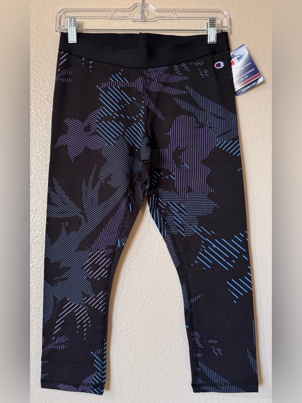 Champion Heritage Capri Leggings Linear Flora Black Blue Purple NWT Medium